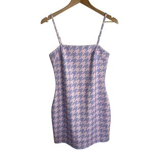 Sugar Thrillz Pink  Mini Dress in Houndstooth Pattern Size Medium dollskill